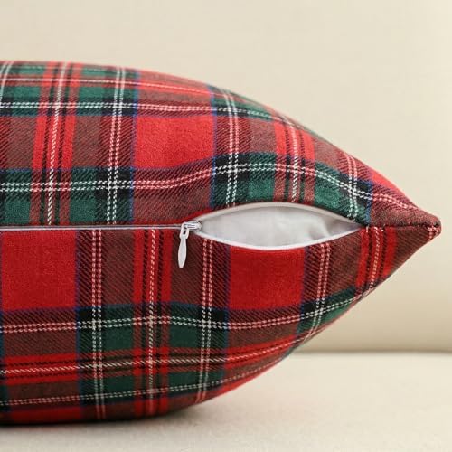 AVOIN colorlife Christmas Red Green Plaid Decorative Throw Pillow Covers, 16 x 16 Inch Holiday Scottish Tartan Cushion Case Farmhouse Decoration for Sofa Couch Set of 2 - Image 6