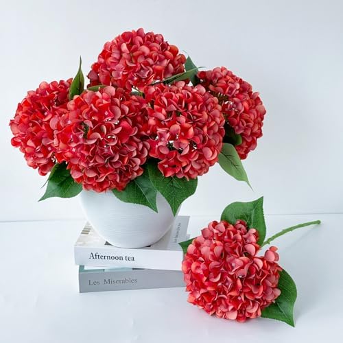 ZYTUYO 5 Pcs Orange Silk Hydrangeas Aritificial Flower Boho Dried Touch 20'' Faux Hydrangeas for Fall Home Decor Kitchen Living Room Porch Wreath Xmas Wedding Flower Arrangement by ZYTUYO