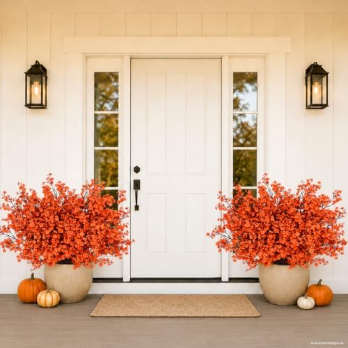 20 Pcs Baby Breath Flowers Artificial Bulk, Fake Fall Flowers, Orange - Image 5