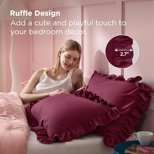 Bedsure Ruffle King Size Pillow Cases Set of 2, Red Pillow Shams - Image 3