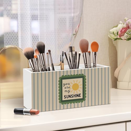 Boho Classroom Pen Holder, You Are My Sunshine Office Pen Pencil Holder Organizer for Desk Accessories, Retro Striped Wooden Box Desk Decor for Kids Nursery Room Office Desk Decorations - Image 6