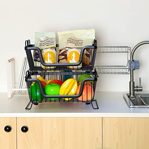 LOTTS Stackable wire basket for pantry, Metal Pantry basket, Storage Organizer Bin with Handles, Fruit basket for Kitchen Cabinets, Pantry, Closets, Bedrooms, Bathrooms (12.6×6.5×7.6")- 2 Pack - Image 6