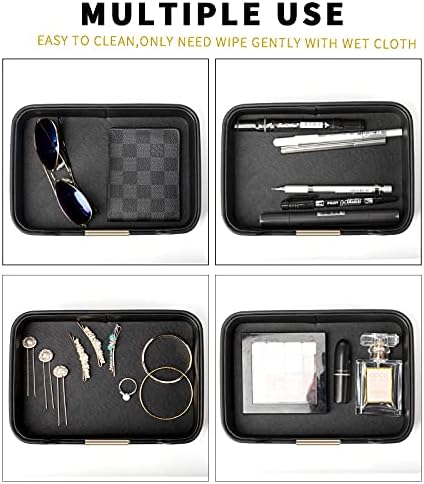 SANZIE Leather Tray Organizer, Valet Tray Key Bowl (Metal Gilded, Black) - Image 2