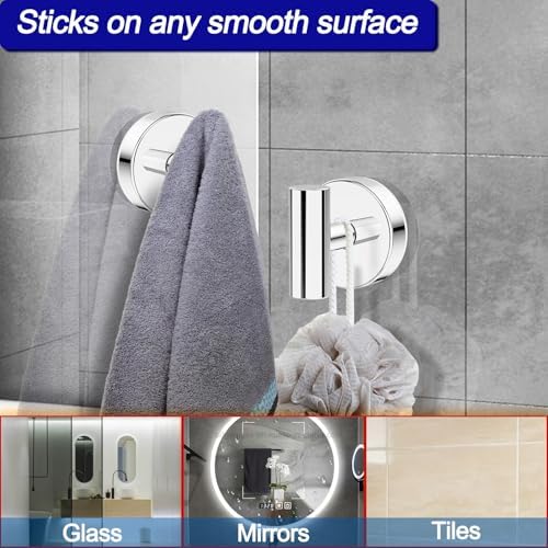 Bntuk Suction Cup Hooks, Shower Hooks for Inside Shower – Removable Towel Hooks for Bathroom Window Glass Mirror Tile, Bath Robe Looafh Hook for Hanging – Waterproof & Rustproof, Chrome (4 Pack) - Image 2