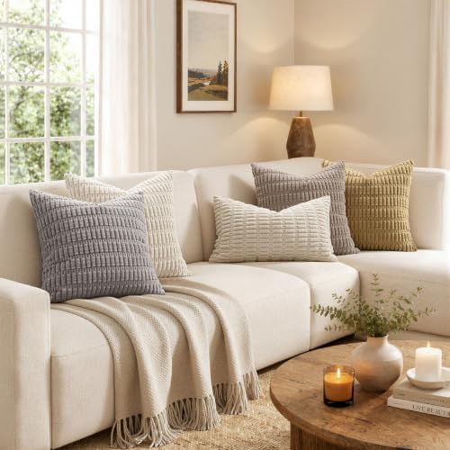 MIULEE Lumbar Corduroy Decorative Throw Pillow Covers 24x14 Cream White - Image 3