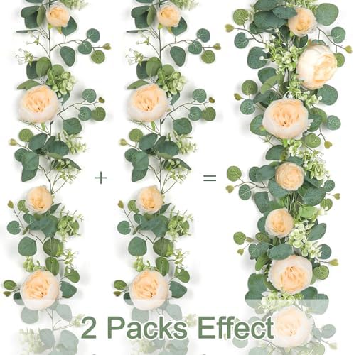 Artificial Eucalyptus Flower Garlands, Champagne, 2PCS - Image 4