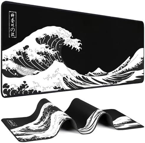 Mouse Pad Gaming - Desk Mat for Keyboard and Mouse - Kanagawa Large Mouse Pad for Desk, Japanese Sea Wave Mousepad (31.5 x 11.8inch) with Non-Slip Base, Desks Pad Mat for Game, Office and Home by Unknown