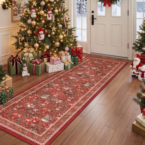 Christmas Runner Rug 2x6, Washable Rugs for Bedroom (2'x6', Red) by Restydon