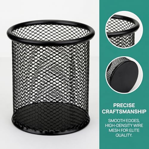 Nicunom 12 Pack Metal Pen Holder Wire Mesh Pen Cup Pencil Holder Pencil Cup for Desk Office Pen Organizer, Black - Image 3