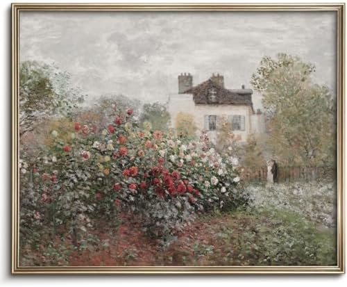 Vodefoad Vintage Rose Garden Wall Decor, Country Landscape Wall Art, Cottage Flower Garden Landscape Oil Art Print, Pastoral Style Retro Wall Decor for Gallery Living Room Bedroom (UNFRAMED 8x10in) by VodefoadVintageWallArt
