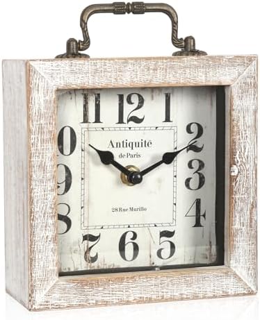 Retro Desk Clock, White Vintage Wooden Table Clock, - Image 5
