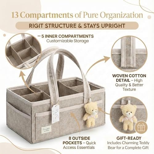 PeraBella Baby Diaper Caddy Organizer, XL Baby Basket Shower Gift Caddy, Portable Felt Changing Table Basket, Nursery Storage Bin, Newborn Boy and Girl Essentials for Registry, Car Diaper Organizer - Image 2