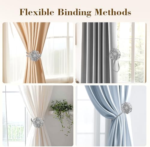 Magnetic Curtain Tiebacks 2 Pack, Silver Crystal Mandala Curtain Holdbacks, No-Drill Magnetic Curtain Ties for Living Room, Bedroom & Window Decor - Image 7