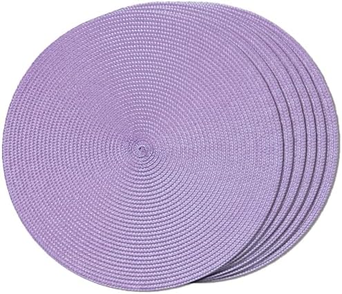 FunWheat Round Braided Placemats Set of 6 Table Mats for Dining Tables Woven Washable Non-Slip Place mats 15 inch(Lilac Purple, 6pcs) by FunWheat