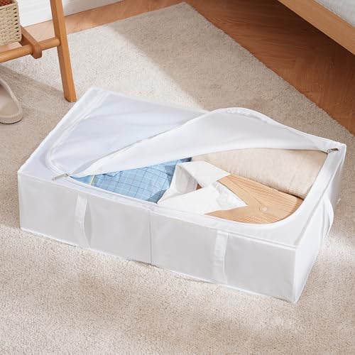 TYEERS Under Bed Storage Containers, Durable Fabric, Washable, Collapsible, Under Bed Storage Bins for Clothes, Blankets, Sheets, Shoes, 27.5x16.5x7 Inches, 2-Pack, White - Image 3