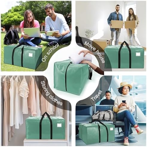 VELVETSURE 6 Pack Heavy Duty Large Moving Bags W/Backpack Straps - Strong Handles & Zippers, Storage Totes For Space Saving, Fold Flat, Alternative to Moving Box and Storage Bin, Teal - Image 6