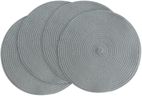 Floroom 15 Inch Round Braided Placemats Set of 4, Washable Heat Resistant Cotton Polyester Circle Place Mats for Kitchen Dining Table - Charcoal Grey by Floroom