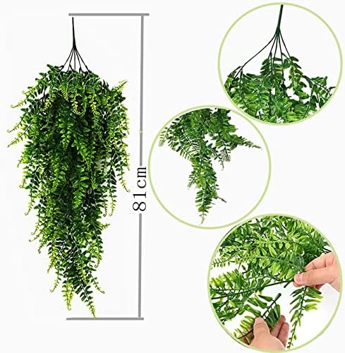 Toprooms 4pcs Artificial Hanging Plants Fake Hanging Plant Fake Plants Faux Fern Ivy Vines Outdoor UV Resistant Plastic Hanging Plants Artificial Decor (Ferns) - Image 2