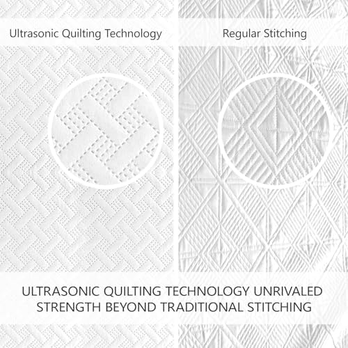 FLYMME Queen Quilt Bedding Set White Lightweight Bedspreads Full Size,Modern Style Geometric Weave Stripe Pattern,Soft Microfiber Bed Coverlet for All Season (1 Quilt, 2 Shams) - Image 3