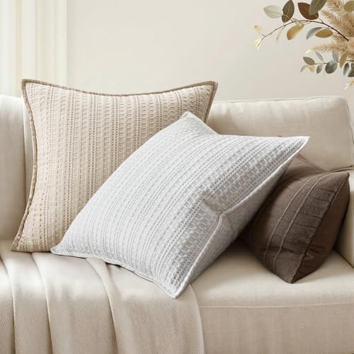Decorative Waffle Throw Pillow Covers 18x18 Oatmeal 2 Pack - Image 2