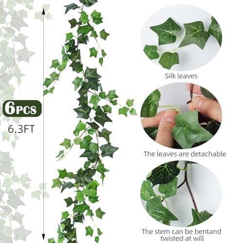 RECUTMS 6Strand Artificial Ivy Greenery Garland Silk Fake Vines Plant 6.3Ft - Image 4