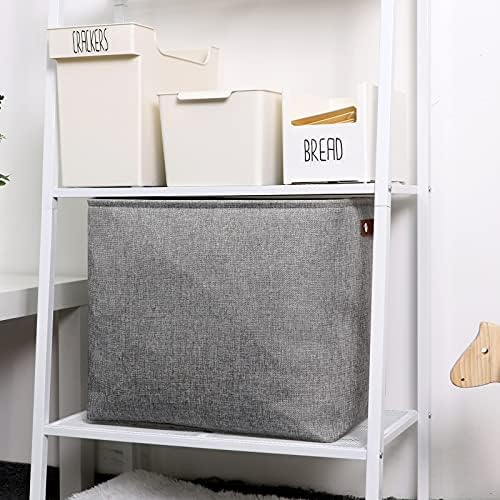 DULLEMELO Large Collapsible Storage Basket/Bin with Sturdy Leather Handles, Fabric Organizer Bin for Storage Clothes, Toys, Books, Office, Bedroom, Closet, Nursery & Laundry (Gray) - Image 5