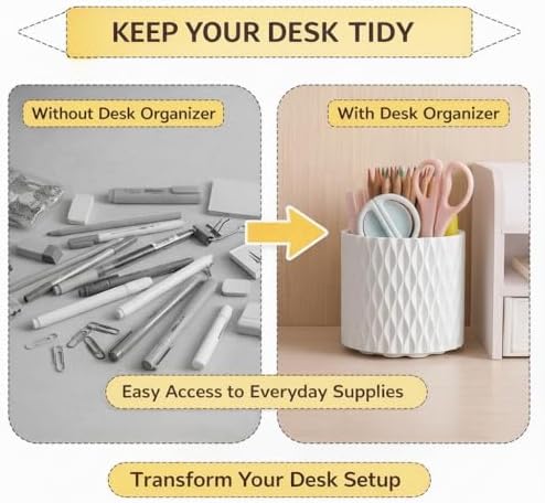 White Pen Holder for Desk, 360° Rotating Pencil Organizer, 5 Slots - Image 3