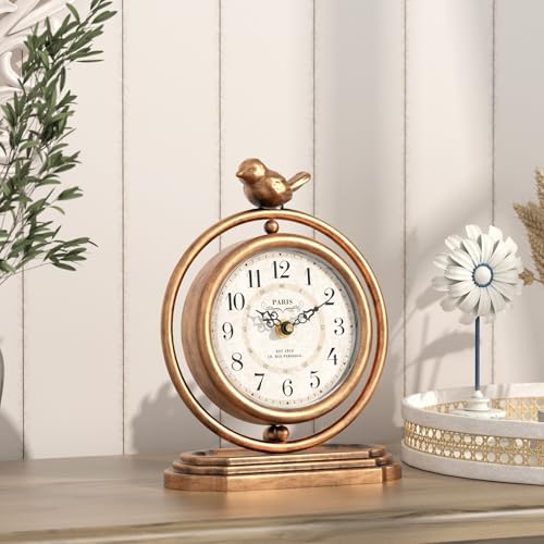Gold Vintage Table Clock with Bird, European Retro Mantel Clocks - Image 7