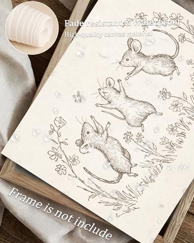 Vodefoad Mouse Sketch Vintage Wall Art Retro Nursery Dancing Mice Art Print Neutral Cottagecore Nursery Decor Farmhouse Rustic Mice Wall Decor for Gallery Nursery Bedroom Bathroom Office - 8x10Inch Unframe - Image 3