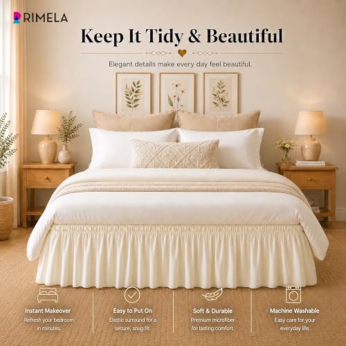 RIMELA Bed Skirts Full Size Cream Dust Ruffle 15 Inch Drop, Wrap Around Elastic Adjustable Bedskirt, Bed Skirt for Adjustable Bed Base, Soft Durable Fabric Machine Washable Easy to Install - Image 5