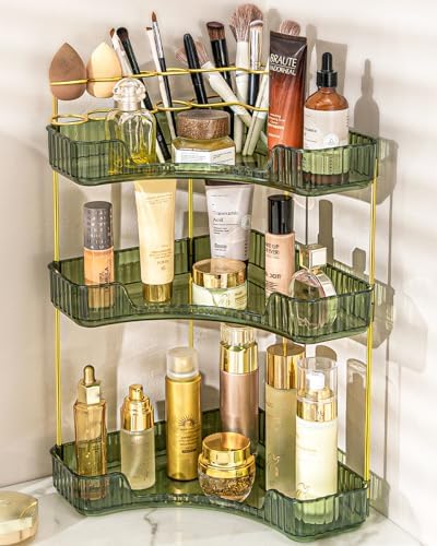 Makeup Organizer 3 Tier Bathroom Counter Organizer with Makeup Brush Holder by NATURESSOURCE