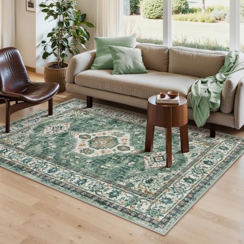 Lahome Oriental Machine Washable Rug, 3x5 Soft Green Rugs for Entryway Dorm - Image 4