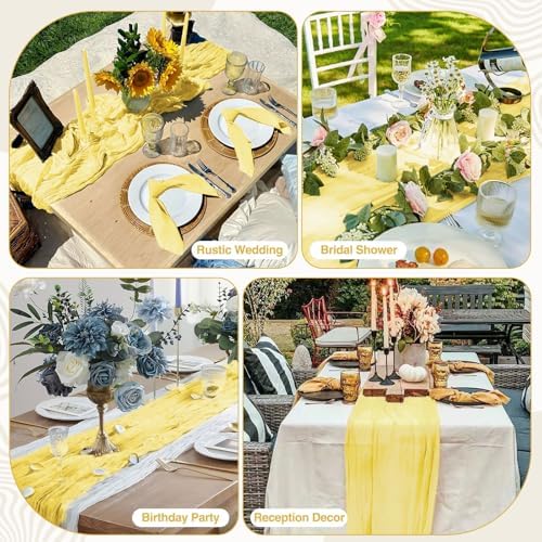 12 Pack Light Yellow Cheesecloth Table Runner 17x108 Inch Boho Gauze Cheese Cloth Table Runners Rustic Sheer Runner for Wedding Party Baby Shower Birthday Home Decor - Image 6