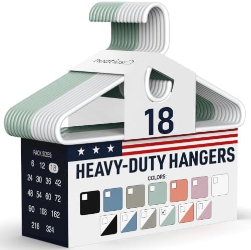 Heavy Duty Clothes Hangers 18 Pack – Made in the USA – 8lb Capacity Plastic Hangers for Adult Clothing – Durable for Pants, Coats, Jackets, or Jeans – White & Mint by NeatiesHangers
