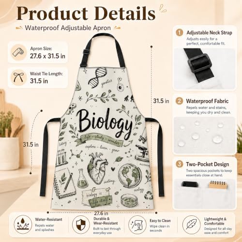 Funny Aprons for Women Men with Pockets, Cute Kitchen Apron, Adjustable Waterproof Bib, Housewarming Birthday Gift - Image 2