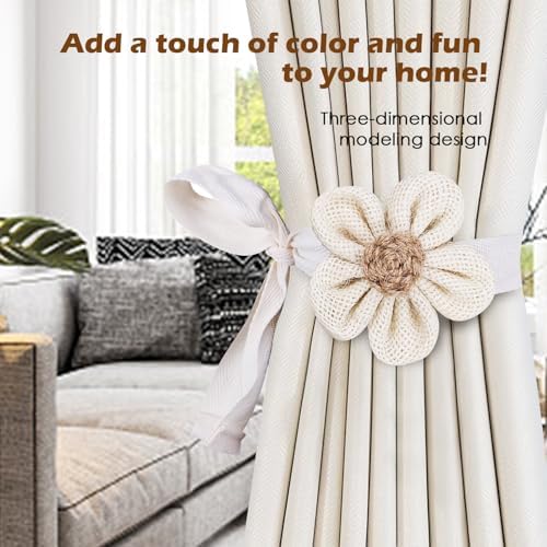 SRG Curtain Tiebacks for Curtains 4 Pack, Decorative Curtain Holdbacks for Drapes, Handmade Tie Backs No Drilling for Home Bedroom Window Decor – Sunflower Khaki - Image 2