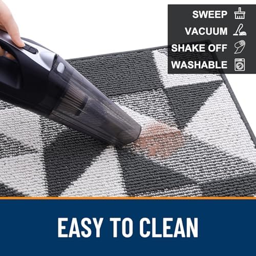 OLANLY Door Mat Indoor Entrance Washable 32x20, Odor-Free Low-Profile Front Back Geometric Doormat, Absorbent Resist Dirt Entry Carpet, Easy to Clean Sturdy Inside Floor Mats for Entryway, Dark Grey - Image 6