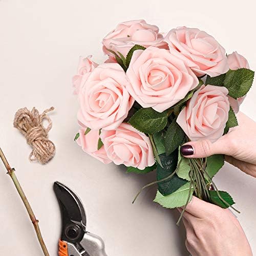 Mocoosy 50Pcs Artificial Roses Flowers, Blush Pink Roses Artificial Flowers Foam Fake Roses with Stem for Wedding Bridal Bouquets Party Centerpieces Artificial Flowers Crafts DIY Home Decoration - Image 2