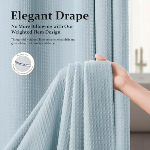 Dynamene Long Waffle Shower Curtain 256 GSM Heavy Fabric 72x78 Fog Blue - Image 4