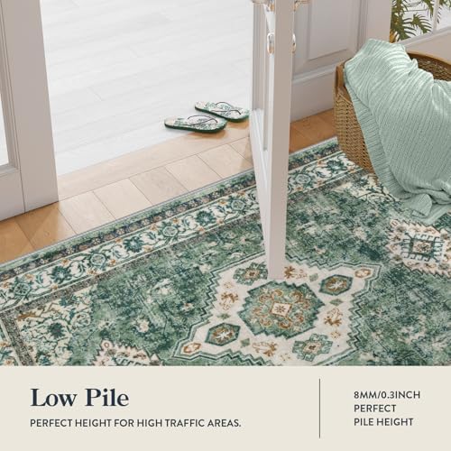 Lahome Oriental Machine Washable Rug, 3x5 Soft Green Rugs for Entryway Dorm - Image 2