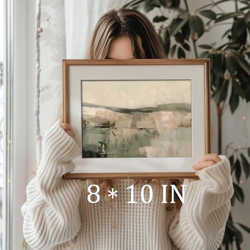 uniro Checkered Abstract Landscape Painting, Neutral Minimalist Print, Earthy Green Midcentury Modern Decor, Rustic Printable Wall Art, Moody Muted Scenery Decor, Soft Earthy Country Wall Art - 8x10 Unframed - Image 3