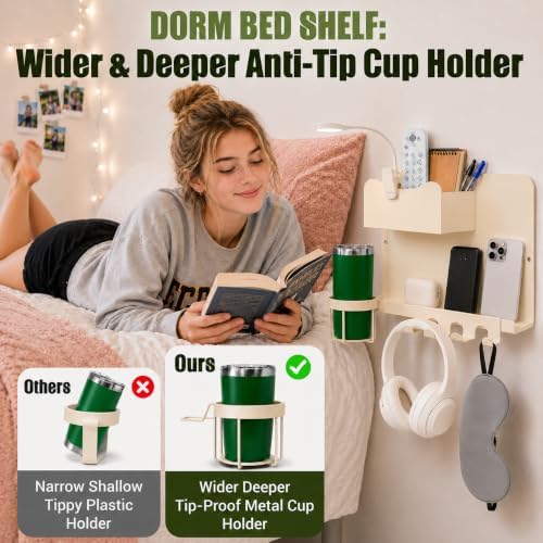 Floating Bedside Wall Shelf, Metal Wall Organizer with Detachable Cup Holde - Image 4
