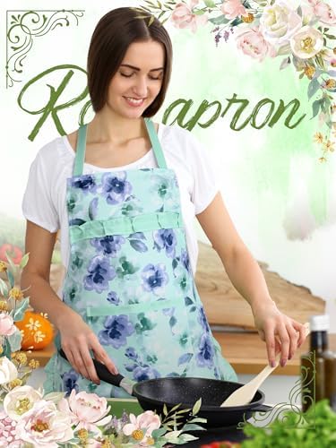 Zhanmai 6 Pack Floral Aprons for Women with 2 Pockets for Kitchen - Image 2