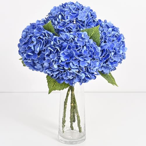 4 Pcs Real Touch Hydrangea Artificial Flowers, 21" Fake Flowers, Dark Blue by Yastouay