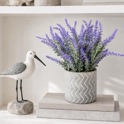 Faux Plants Indoor, Eucalyptus Lavender Greenery in Cement Pots - Image 4