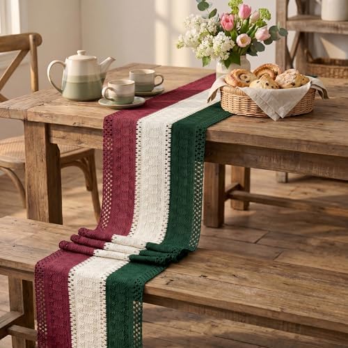 Artoid Mode Green Beige Red Farmhouse Rustic Table Runner 12x60 Inch - Image 5