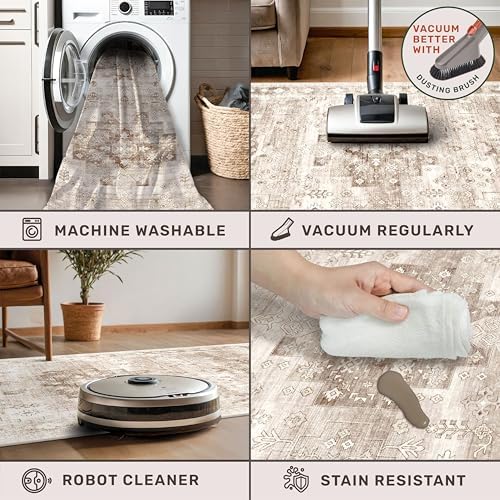 Boho Bathroom Rugs - Washable Non-Slip Soft Low Pile Area Rug for Entryway, Kitchen, and Indoor Spaces - Modern Farmhouse Design, Perfect for Boho Décor (2x3 Beige/Latte) - Image 4