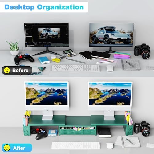 Spacrea Dual Monitor Stand Riser with Drawer and 2 Pen Holders - Image 3