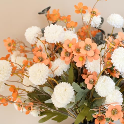 22 Long Stems Faux Silk Flowers, White & Orange Floral Arrangement - Image 2