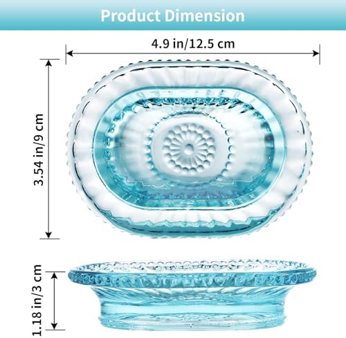 Glass Soap Dish, Vintage Embossed Bar Soap Holder, Decorative Soap Saver Tray for Shower, Bathtub, Bathroom and Kitchen Sink - Image 3